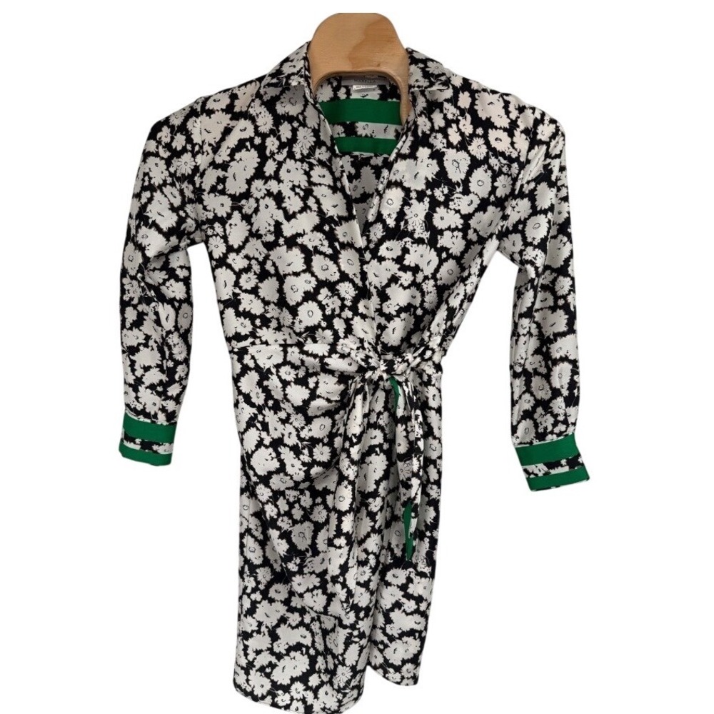 Marella Canto Floral Wrap Dress Long Sleeve Black White Green Womens M?